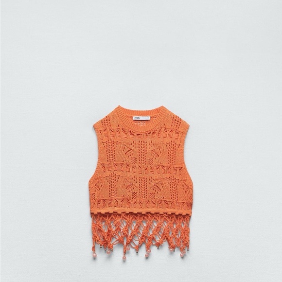 Zara beaded Crochet knit Top - Picture 1 of 3